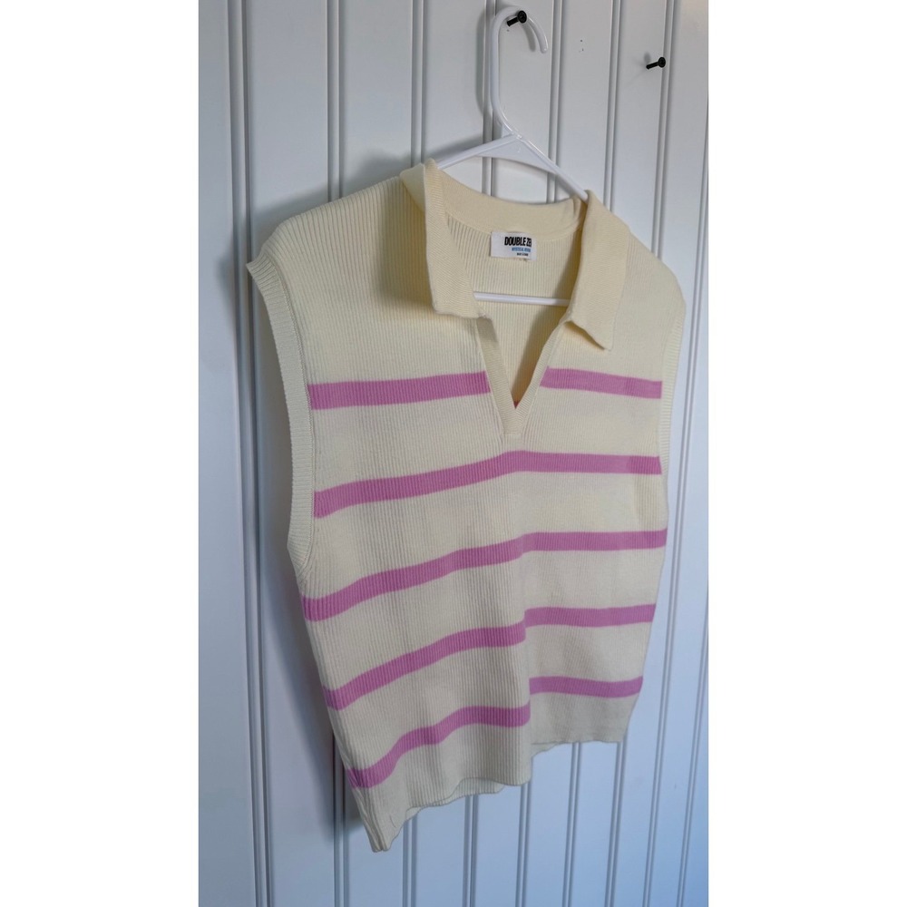Double Zero sweater vest tank top shirt Ribbed pink girly academia collared neck